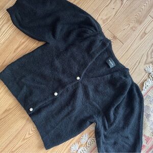 The Kooples Paris Black Mohair Blend Cardigan with Pearl Buttons